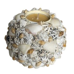 Vintage Seashell Tea Light Candle Holder Round Ball Shape Votive Boho Coastal
